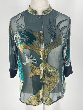 Citron Santa Monica Silk Devore Burnout Dragon Top Size Small